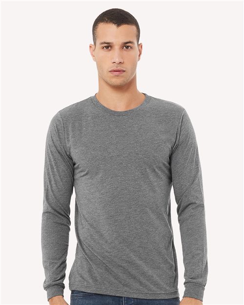 Triblend Long Sleeve Tee - Athletic Grey Triblend - SuperDTF Print Blank Clothing and Accessories