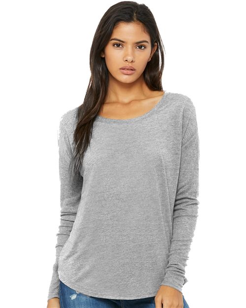 Women’s Flowy 2x1 Ribbed Long Sleeve Tee - SuperDTF Print Blank Clothing and Accessories