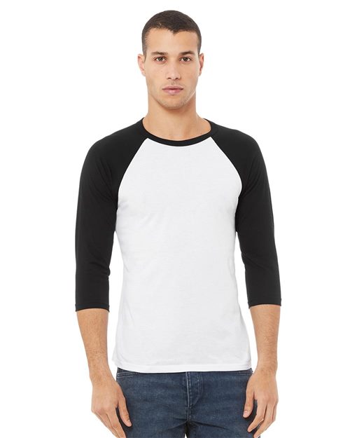 Three-Quarter Sleeve Baseball Tee - Black Heather/ Black - SuperDTF Print Blank Clothing and Accessories