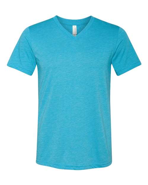 Triblend V-Neck Short Sleeve Tee - Aqua Triblend - SuperDTF Print Blank Clothing and Accessories