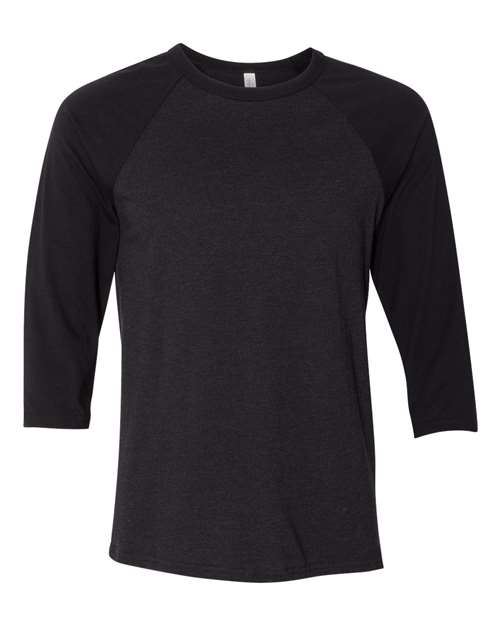 Three-Quarter Sleeve Baseball Tee - Black Heather/ Black - SuperDTF Print Blank Clothing and Accessories