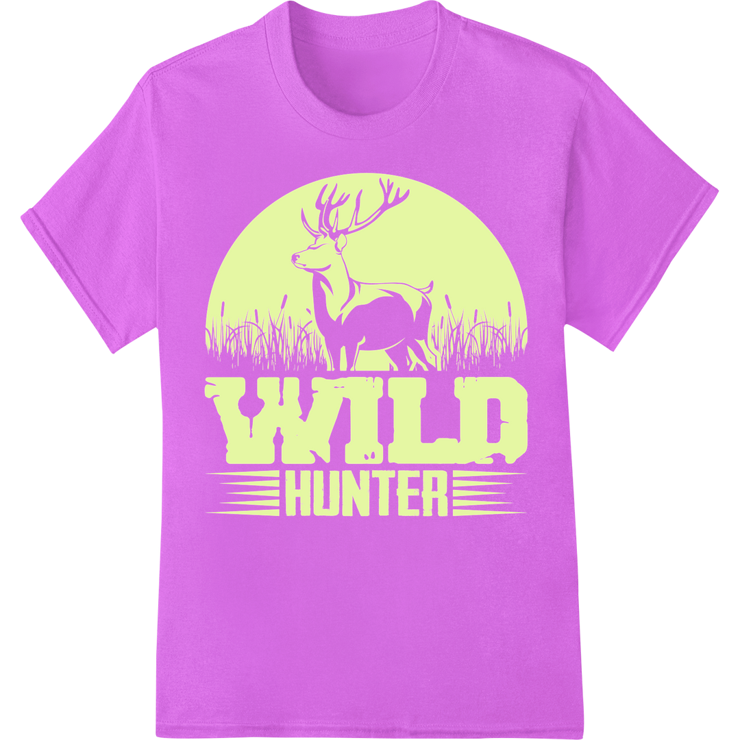 Bold Deer Silhouette WILD HUNTER DTF Print Heat Transfer on purple shirt - SUPERDTF-DTF Prints-DTF Transfers-Custom DTF Prints