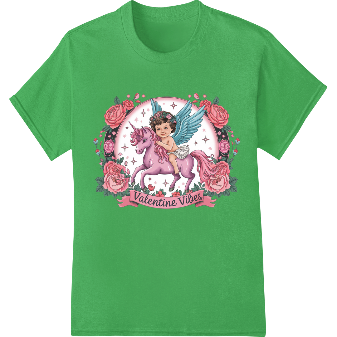 Retro Cupid's Enchanting Ride: Vintage Valentine's DTF Print on green shirt - SUPERDTF-DTF Prints-DTF Transfers-Custom DTF Prints