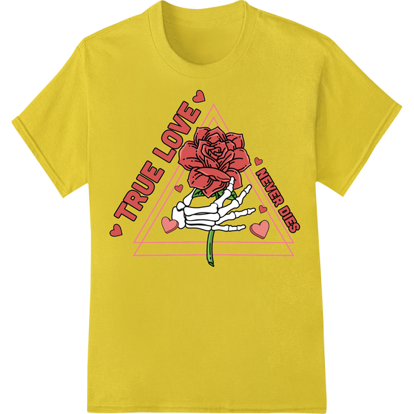 Skeleton Hand Rose 'True Love' Gothic Valentine DTF Print on yellow shirt - SUPERDTF-DTF Prints-DTF Transfers-Custom DTF Prints