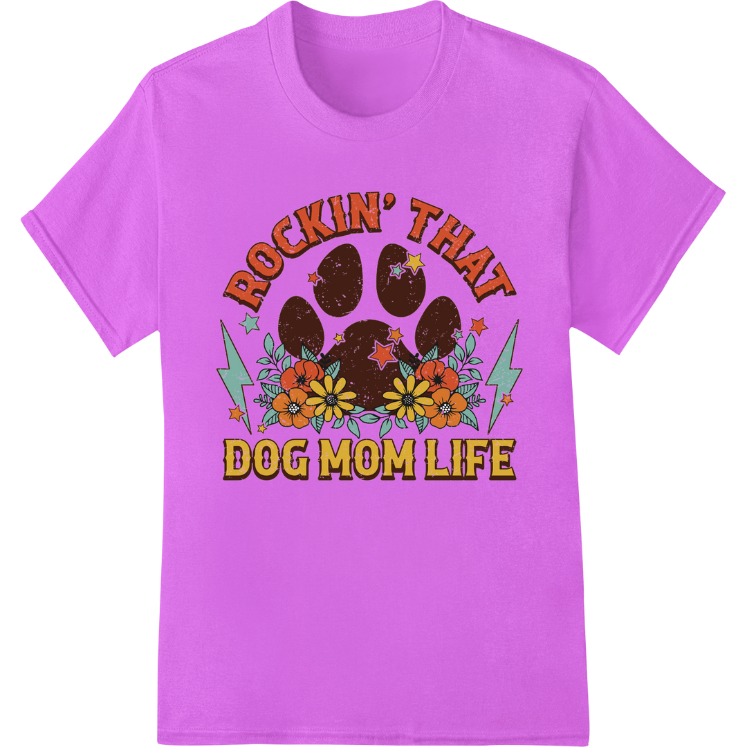 Rockin' Dog Mom Life: Vintage-Inspired DTF Print Transfer on purple shirt - SUPERDTF-DTF Prints-DTF Transfers-Custom DTF Prints