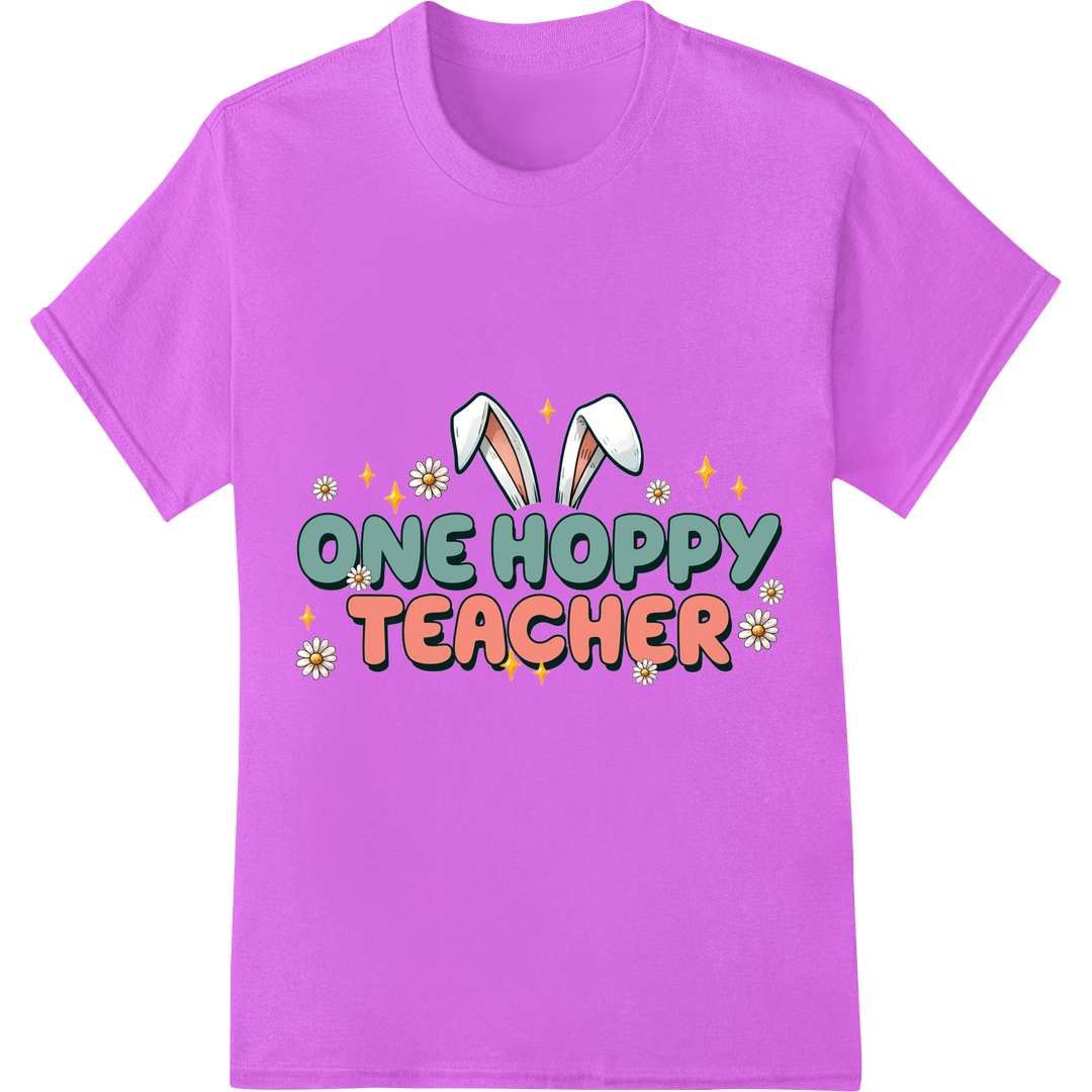 Retro 'One Hoppy Teacher' Easter DTF Print Heat Transfer on purple shirt - SUPERDTF-DTF Prints-DTF Transfers-Custom DTF Prints