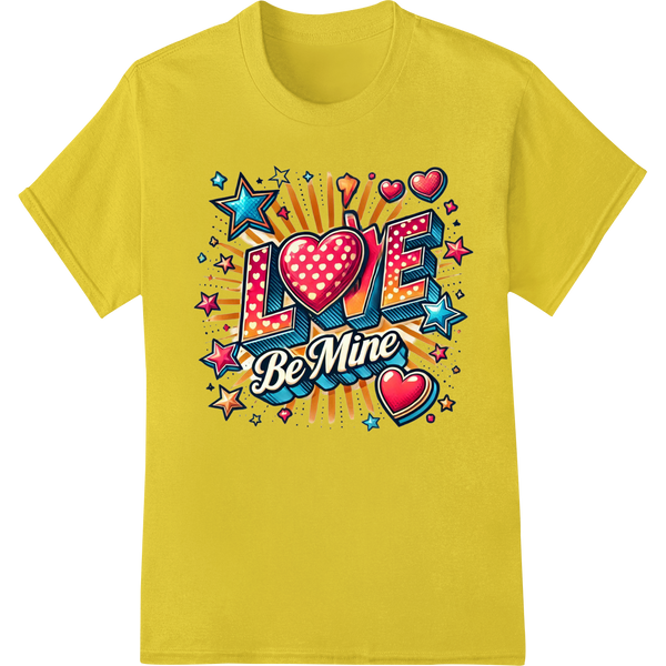 Retro Love: Vibrant Pop Art 'Be Mine' DTF Print Heat Transfer on yellow shirt - SUPERDTF-DTF Prints-DTF Transfers-Custom DTF Prints