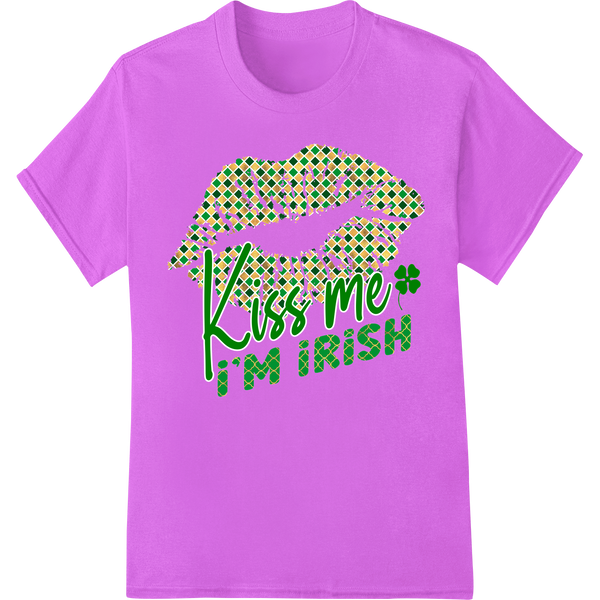 Kiss Me I'm Irish: Shamrock Typography St. Patrick's Day on purple shirt - SUPERDTF-DTF Prints-DTF Transfers-Custom DTF Prints