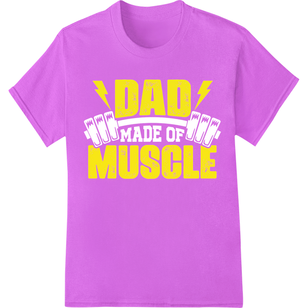 Bold 'DAD MUSCLE' DTF Print Heat Transfer for Fit Dads on purple shirt - SUPERDTF-DTF Prints-DTF Transfers-Custom DTF Prints