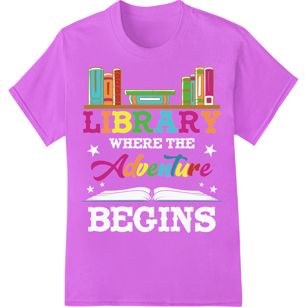 Vibrant 'Library Adventure' DTF Print for Book Lovers on purple shirt - SUPERDTF-DTF Prints-DTF Transfers-Custom DTF Prints