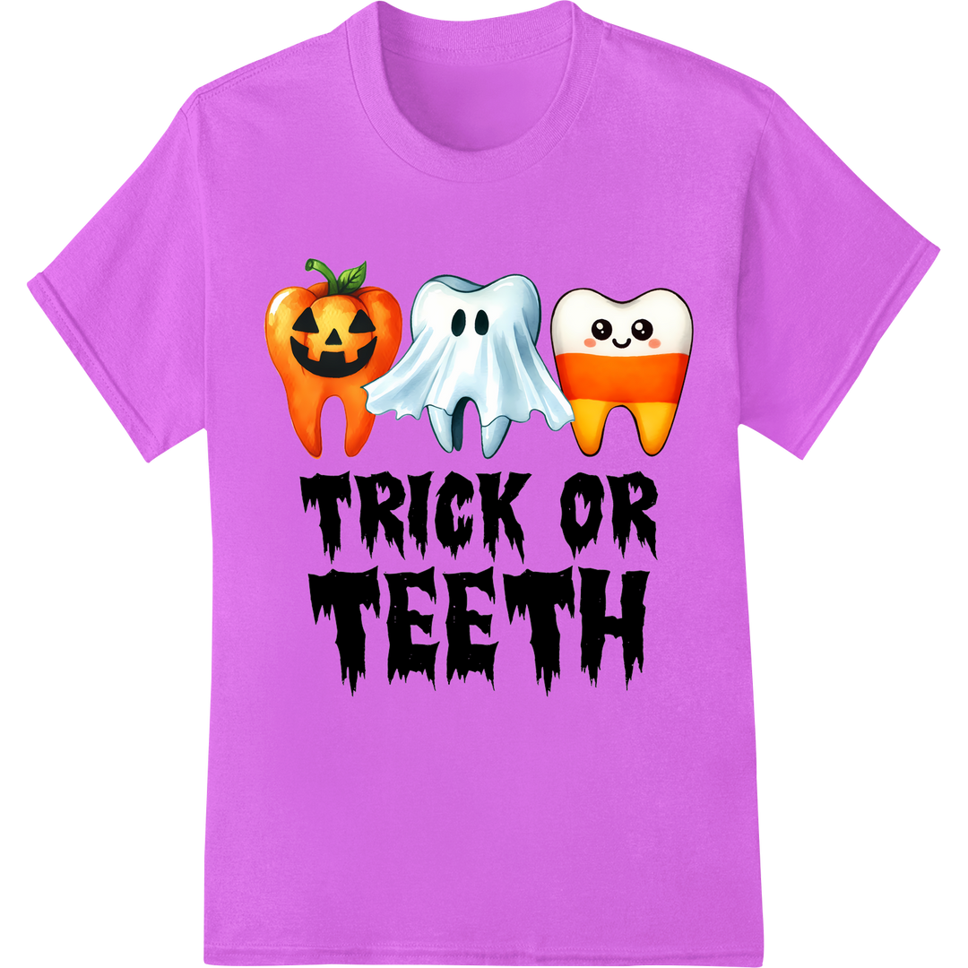 Spooktacular 'Trick or Teeth' Halloween DTF Print Heat Transfer on purple shirt - SUPERDTF-DTF Prints-DTF Transfers-Custom DTF Prints