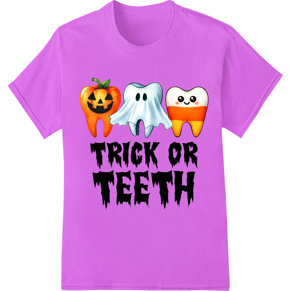 Spooktacular 'Trick or Teeth' Halloween DTF Print Heat Transfer on purple shirt - SUPERDTF-DTF Prints-DTF Transfers-Custom DTF Prints