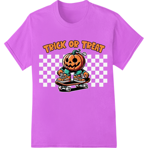 Vibrant custom apparel print on Skateboarding Pumpkin Halloween DTF Print Heat Transfer