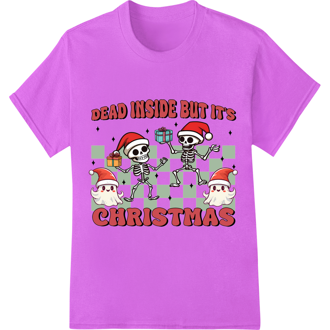 Quirky Skeleton Christmas Heat Transfer Print | Retro Holiday on purple shirt - SUPERDTF-DTF Prints-DTF Transfers-Custom DTF Prints