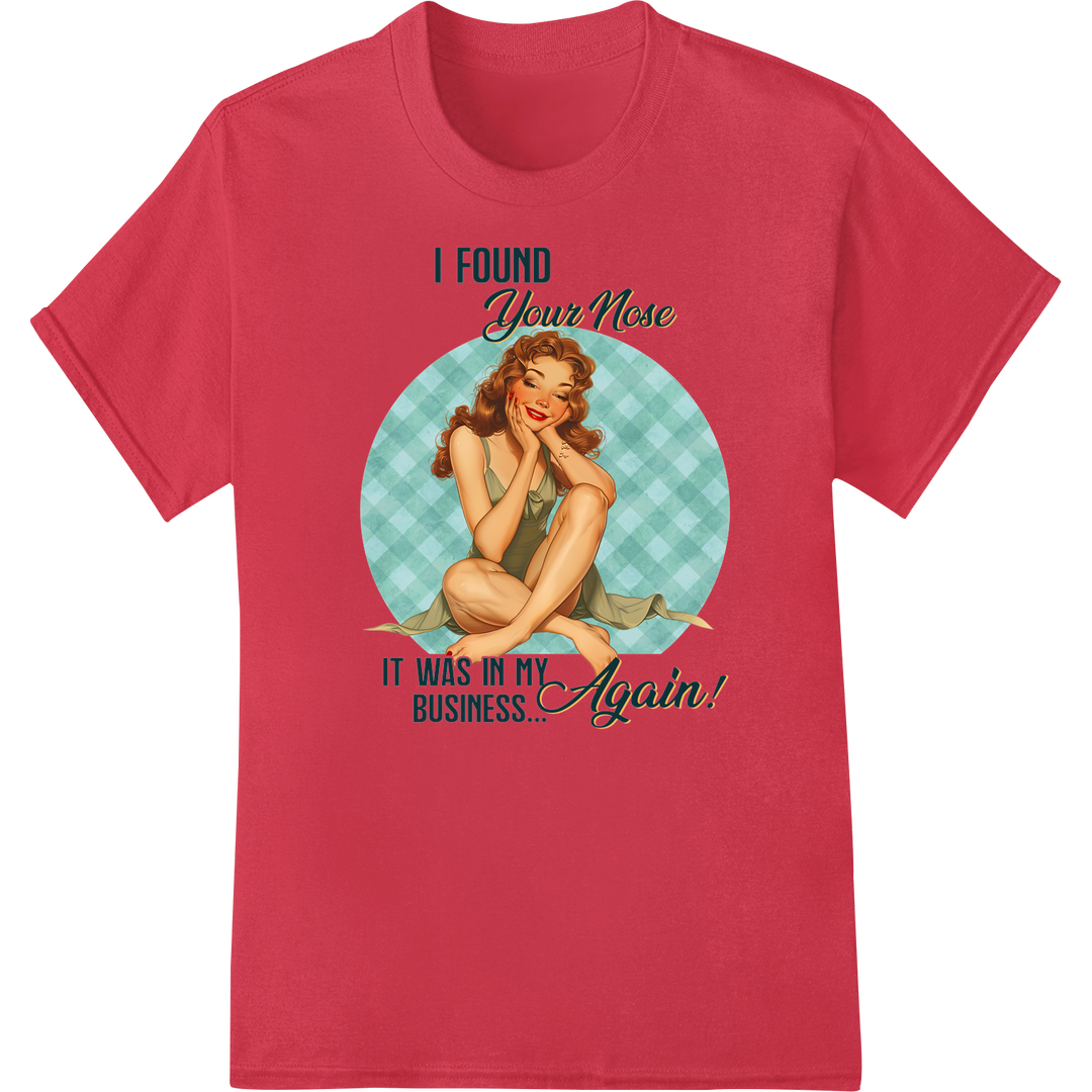 Retro Pinup DTF Print: Witty Vintage Charm for Custom Apparel on red shirt - SUPERDTF-DTF Prints-DTF Transfers-Custom DTF Prints