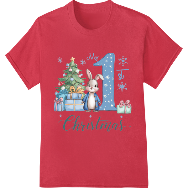 Adorable Bunny My 1st Christmas DTF Print Heat Transfer on red shirt - SUPERDTF-DTF Prints-DTF Transfers-Custom DTF Prints