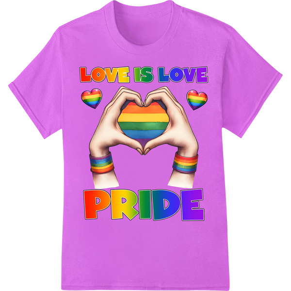 Love is Love LGBT Pride Heart Hands DTF Print Heat Transfer on purple shirt - SUPERDTF-DTF Prints-DTF Transfers-Custom DTF Prints