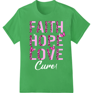 Faith Hope Love: Inspiring Pink Leopard Butterfly Design on green shirt - SUPERDTF-DTF Prints-DTF Transfers-Custom DTF Prints