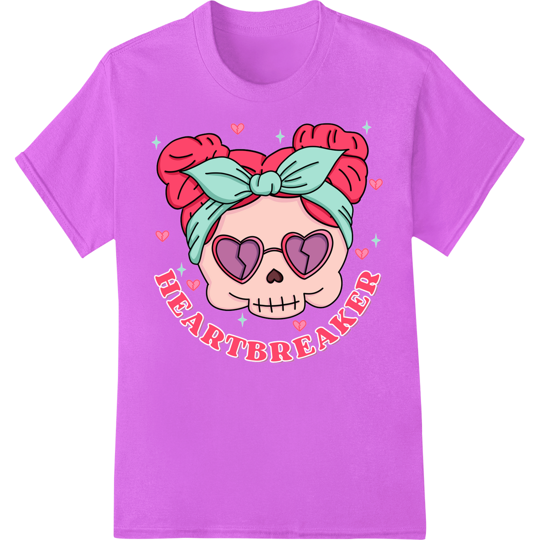 Adorable 'Heartbreaker' Skeleton Valentine's Day DTF Print on purple shirt - SUPERDTF-DTF Prints-DTF Transfers-Custom DTF Prints