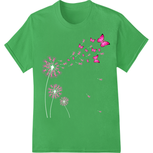 Enchanting Pink Butterfly Floral Swirl - DTF Print Transfer on green shirt - SUPERDTF-DTF Prints-DTF Transfers-Custom DTF Prints