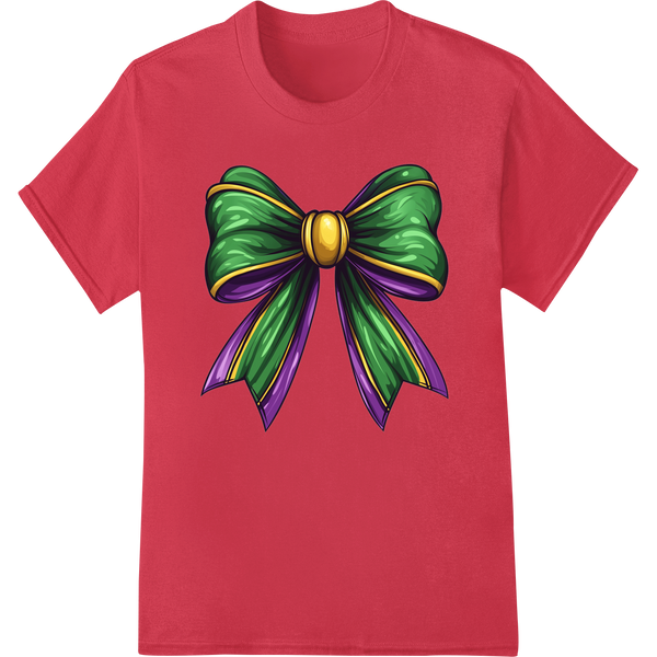 Vibrant Mardi Gras Bow DTF Print Heat Transfer | Super DTF on red shirt - SUPERDTF-DTF Prints-DTF Transfers-Custom DTF Prints