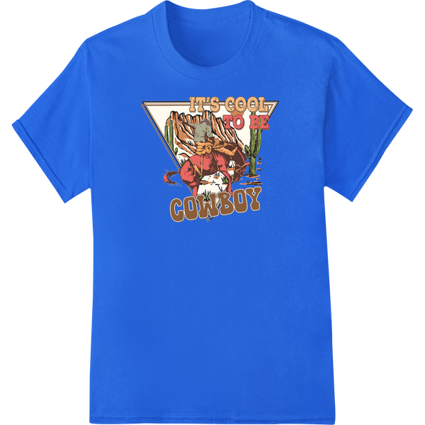 Embrace Your Inner Cowboy with this Bold Retro Print on blue shirt - SUPERDTF-DTF Prints-DTF Transfers-Custom DTF Prints