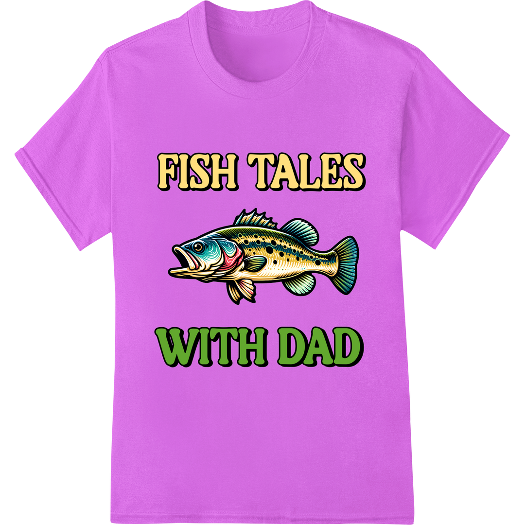 Fish Tales With Dad: Cherished Memories DTF Print Transfer on purple shirt - SUPERDTF-DTF Prints-DTF Transfers-Custom DTF Prints