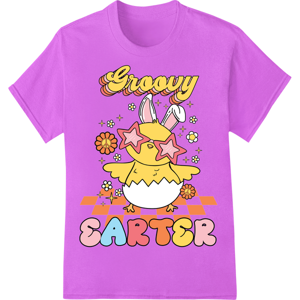 Groovy Easter Chick DTF Print | Retro 70s Style Transfer on purple shirt - SUPERDTF-DTF Prints-DTF Transfers-Custom DTF Prints