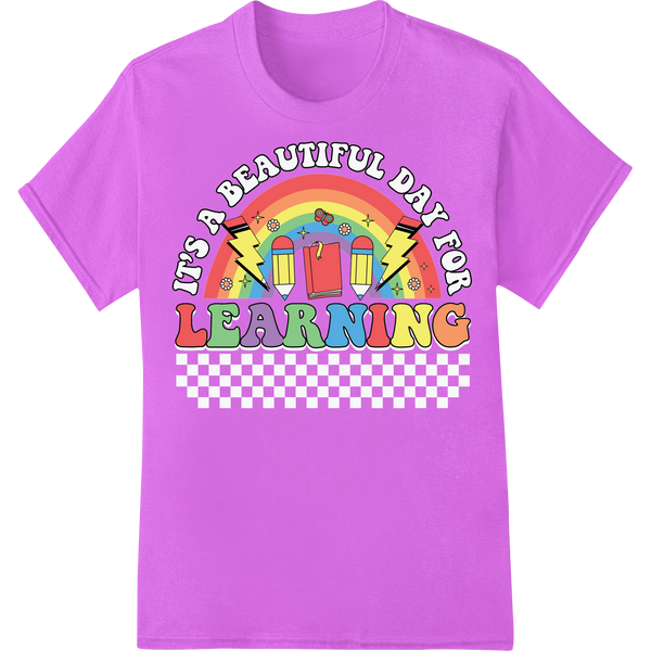 Retro 'Beautiful Day for Learning' Teacher DTF Print Transfer on purple shirt - SUPERDTF-DTF Prints-DTF Transfers-Custom DTF Prints