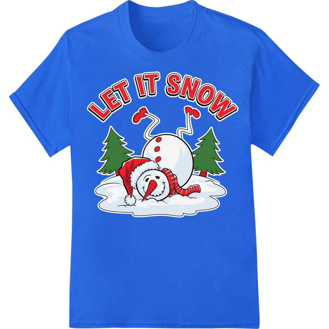 Adorable 'Let It Snow' Snowman DTF Transfer Print | Winter Fun on blue shirt - SUPERDTF-DTF Prints-DTF Transfers-Custom DTF Prints