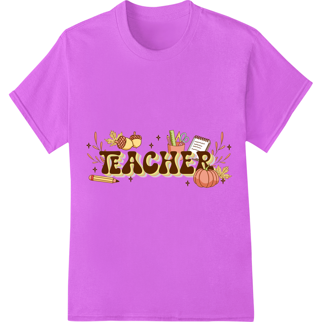 Retro Teacher Thanksgiving DTF Print Heat Transfer on purple shirt - SUPERDTF-DTF Prints-DTF Transfers-Custom DTF Prints