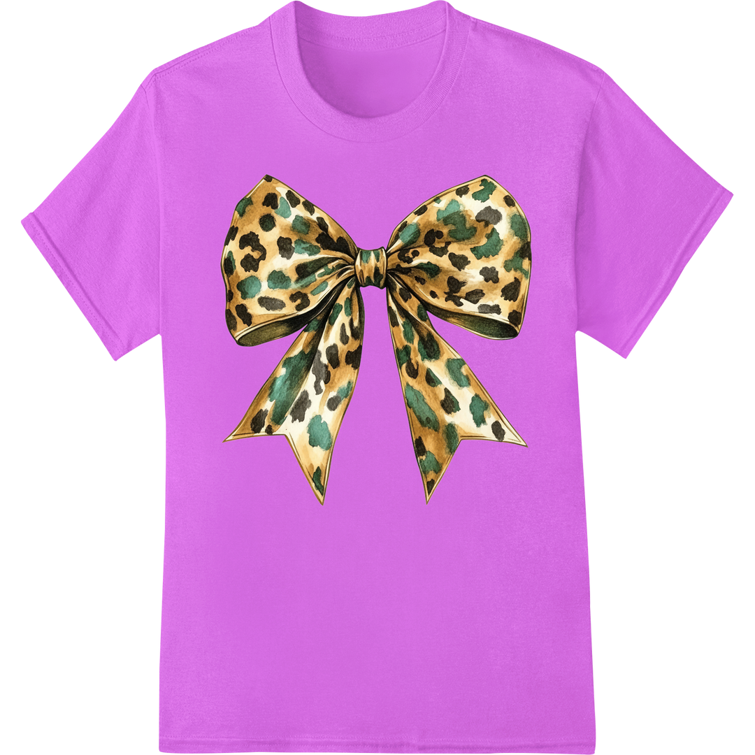 Leopard Print Shamrock Bow - St. Patrick's Day DTF Transfer on purple shirt - SUPERDTF-DTF Prints-DTF Transfers-Custom DTF Prints