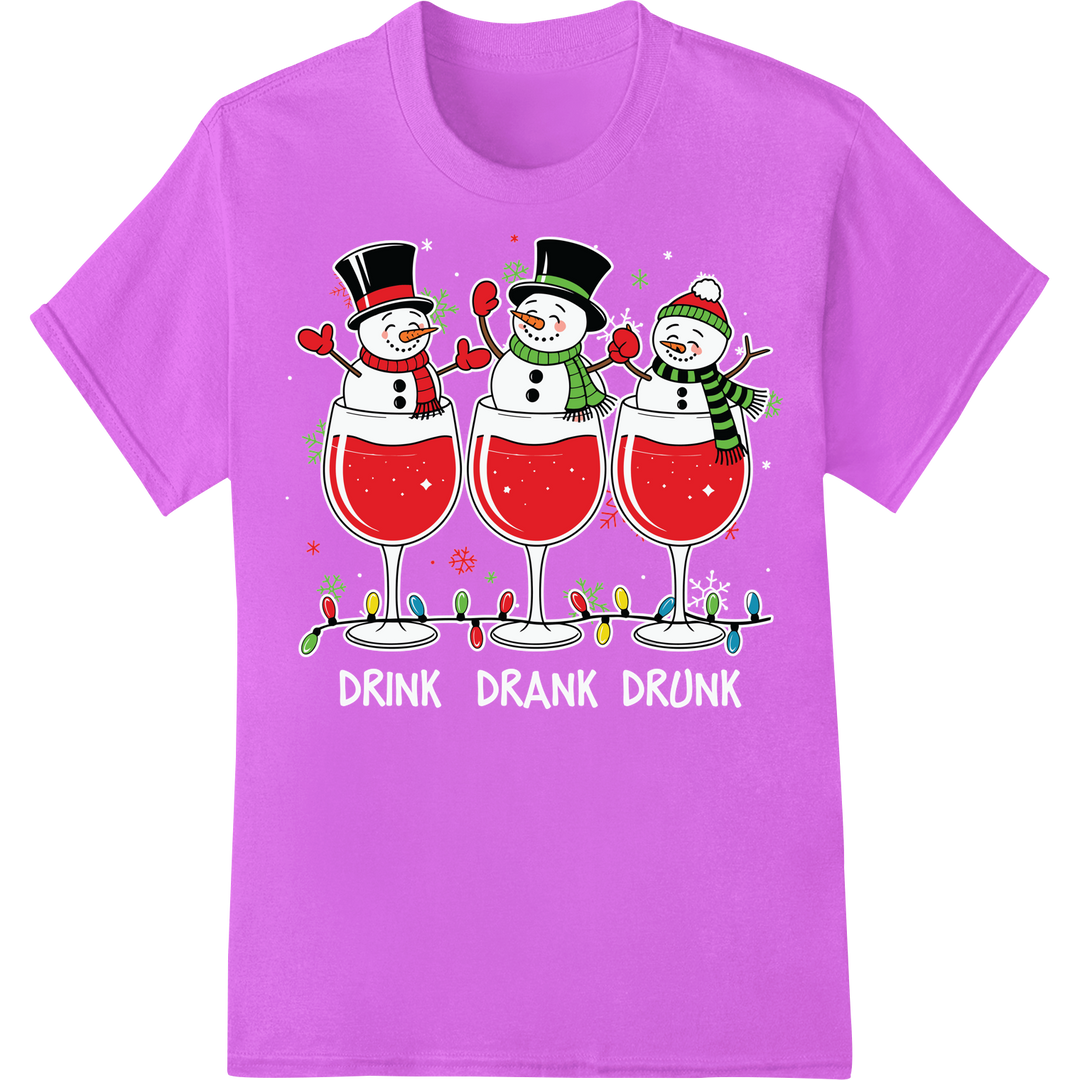 Jolly Snowmen Enjoy Wine - Funny Christmas Heat Transfer on purple shirt - SUPERDTF-DTF Prints-DTF Transfers-Custom DTF Prints