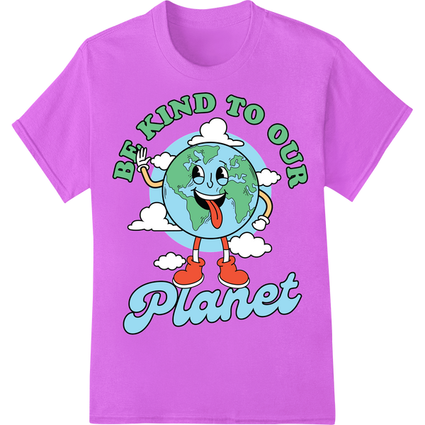 Adorable Eco-Friendly Earth Day Cartoon DTF Print Transfer on purple shirt - SUPERDTF-DTF Prints-DTF Transfers-Custom DTF Prints