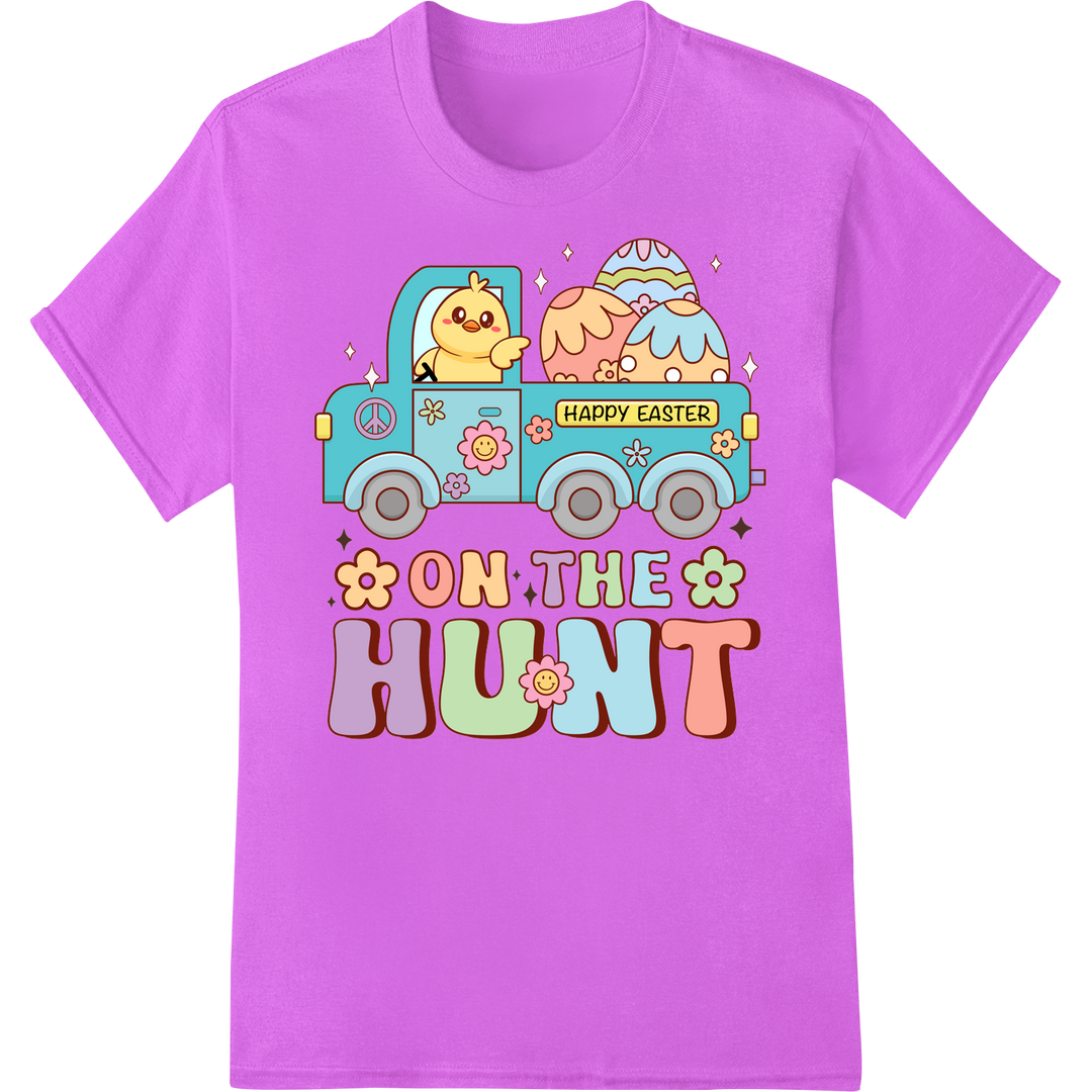 Hop into Easter Fun: Groovy Animal Truck Heat Transfer on purple shirt - SUPERDTF-DTF Prints-DTF Transfers-Custom DTF Prints