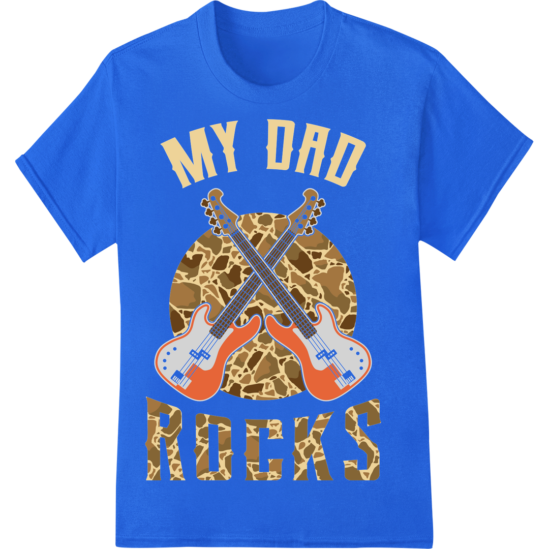 Retro MY DAD ROCKS Giraffe Guitar DTF Print Heat Transfer on blue shirt - SUPERDTF-DTF Prints-DTF Transfers-Custom DTF Prints