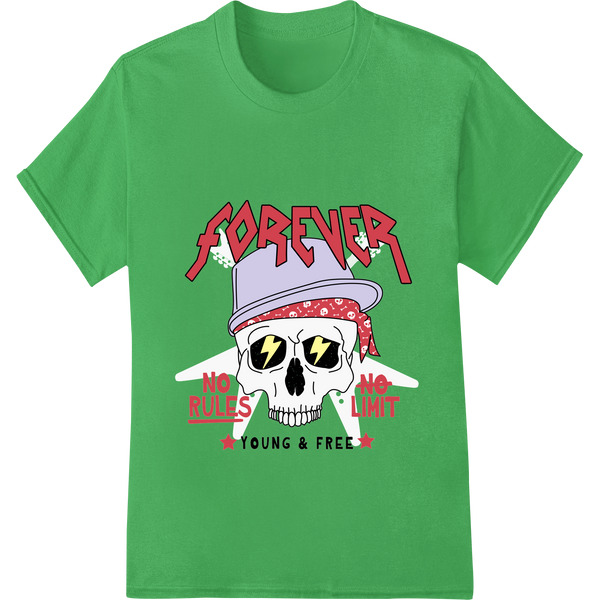 Forever Young & Free: Rebel Skull DTF Print Heat Transfer - High-quality digital printing