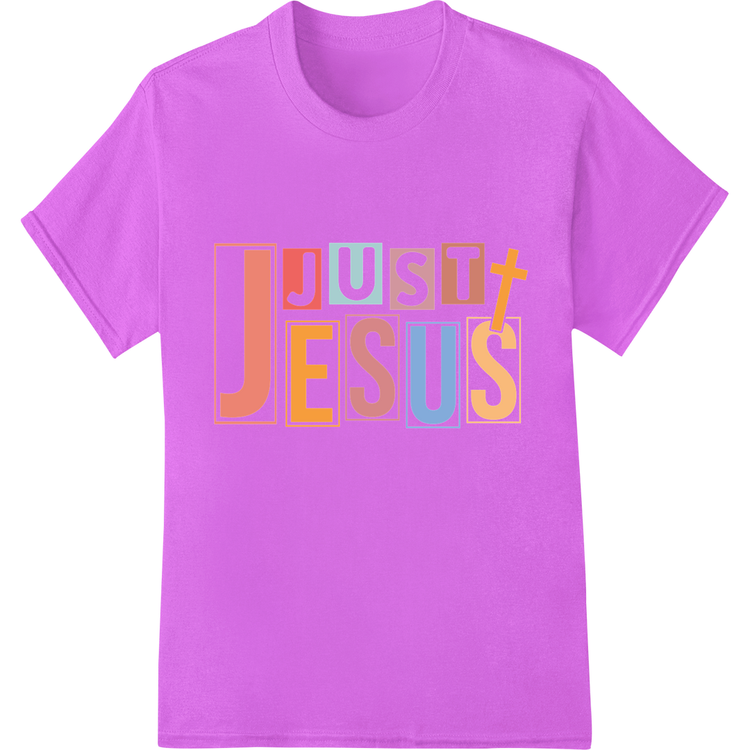 Vibrant "Just Jesus" DTF Print Heat Transfer for Easter on purple shirt - SUPERDTF-DTF Prints-DTF Transfers-Custom DTF Prints