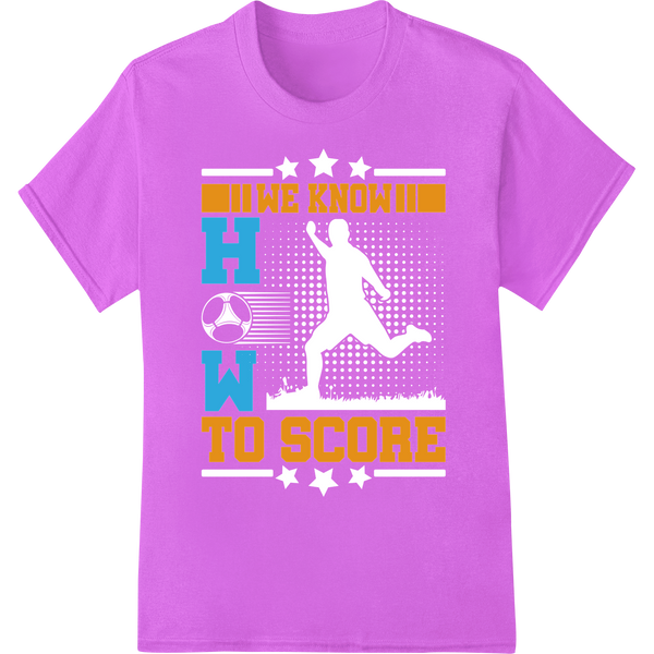 Score Big with Bold Soccer DTF Print Heat Transfer Design on purple shirt - SUPERDTF-DTF Prints-DTF Transfers-Custom DTF Prints