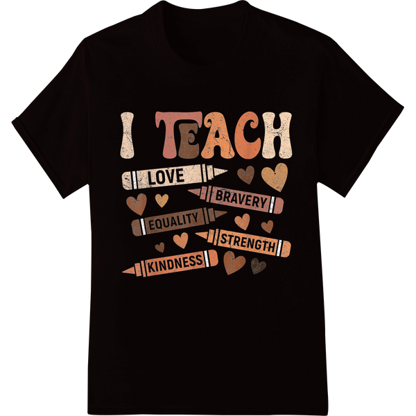 Teach Love, Bravery, Equality - Teacher Appreciation on black shirt - SUPERDTF-DTF Prints-DTF Transfers-Custom DTF Prints