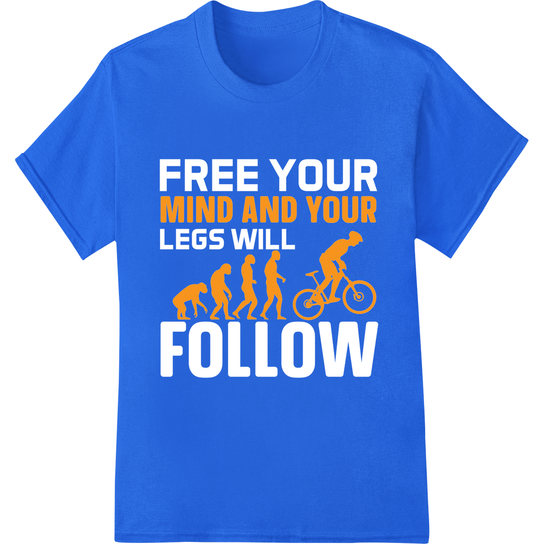 Evolve Your Mind & Body: Motivational Bicycle DTF Print on blue shirt - SUPERDTF-DTF Prints-DTF Transfers-Custom DTF Prints