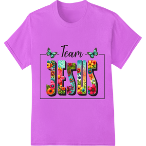 Expert custom garment printing craftsmanship on Floral 'Team Jesus' Easter DTF Print Heat Transfer Design