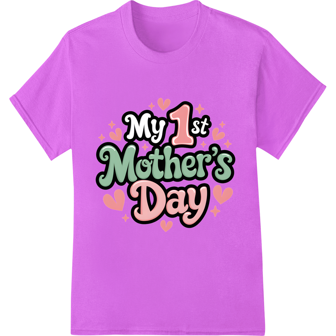 Celebrate Your 1st Mother's Day with This Retro DTF Print on purple shirt - SUPERDTF-DTF Prints-DTF Transfers-Custom DTF Prints