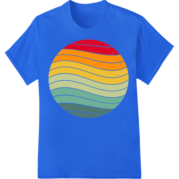 Retro Sunset Rays: Vibrant Wavy Background DTF Print on blue shirt - SUPERDTF-DTF Prints-DTF Transfers-Custom DTF Prints