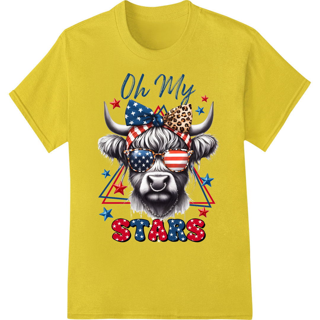 Patriotic Buffalo Stars 4th of July DTF Print Heat Transfer on yellow shirt - SUPERDTF-DTF Prints-DTF Transfers-Custom DTF Prints