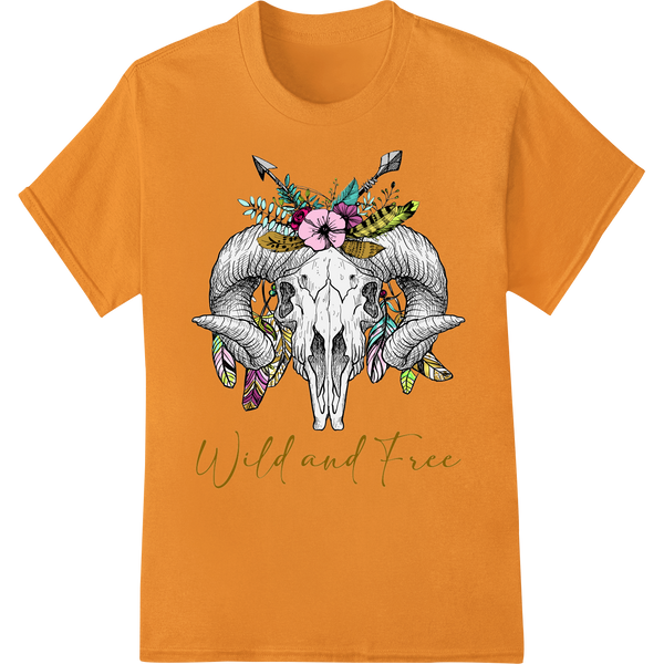 Wild & Free Boho Skull DTF Print Transfer - Adventure Awaits on orange shirt - SUPERDTF-DTF Prints-DTF Transfers-Custom DTF Prints