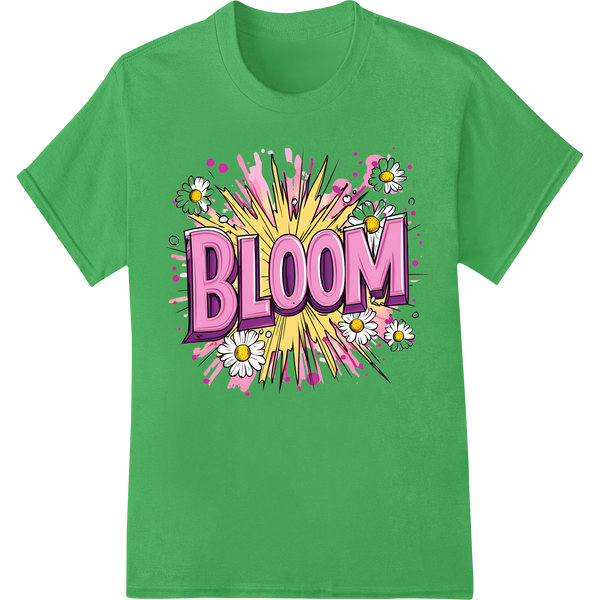 Vibrant Floral 'BLOOM' DTF Print Heat Transfer | Pop Art on green shirt - SUPERDTF-DTF Prints-DTF Transfers-Custom DTF Prints