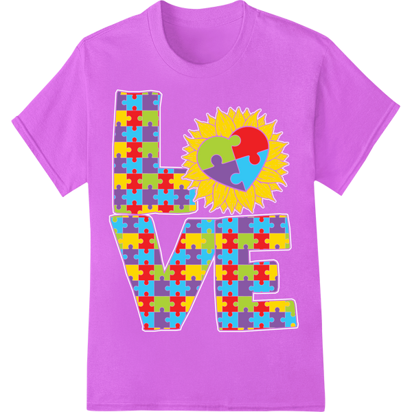 Autism Awareness Puzzle Love Heart DTF Print Heat Transfer on purple shirt - SUPERDTF-DTF Prints-DTF Transfers-Custom DTF Prints