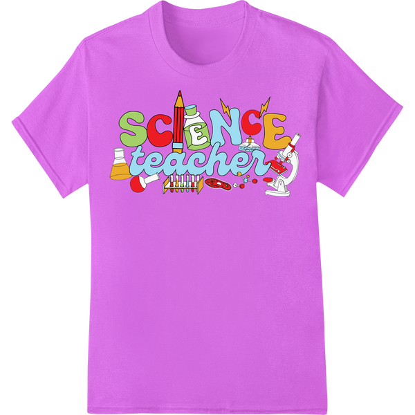 Vibrant Science Teacher DTF Print Heat Transfer | School on purple shirt - SUPERDTF-DTF Prints-DTF Transfers-Custom DTF Prints