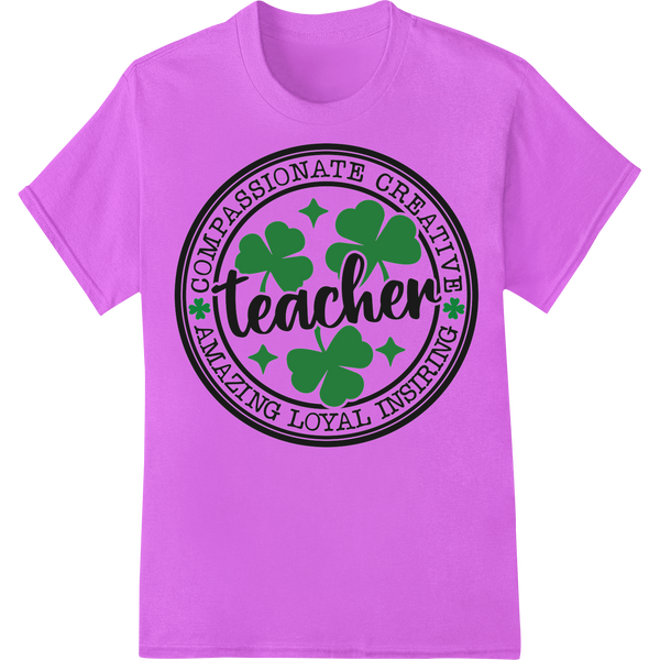 St. Patrick's Teacher Tee: Passionate, Creative, Inspiring on purple shirt - SUPERDTF-DTF Prints-DTF Transfers-Custom DTF Prints